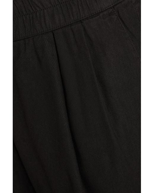 James Perse Black Pleated Linen-blend Straight-leg Pants