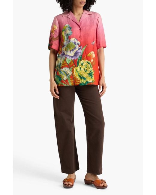 ALÉMAIS Pink Floral-print Linen Shirt