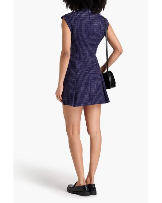 Claudie Pierlot Blue Pleated Checked Grain De Poudre Mini Dress