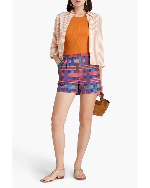 Saloni Red Pleated Printed Twill Shorts