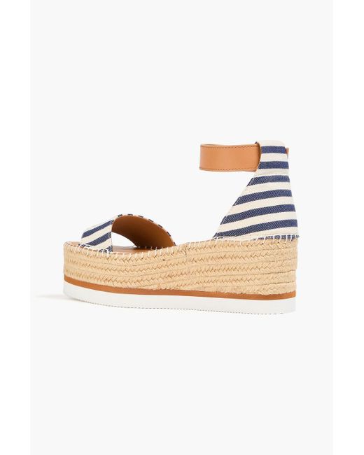 See By Chloé Blue Glyn Striped Canvas And Leather Platform Espadrille Sandals