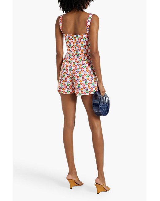 Saloni Red Rachel Printed Cotton-Poplin Playsuit