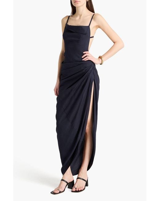 Jacquemus Blue Saudade Open-back Draped Woven Maxi Dress