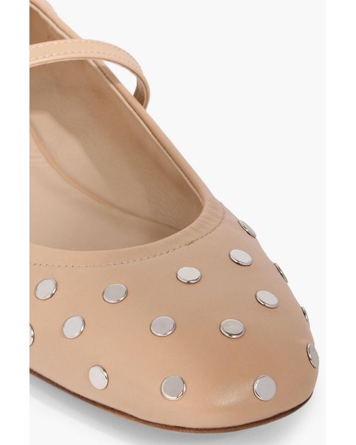Stuart Weitzman White Claris Studded Leather Mary Jane Flats