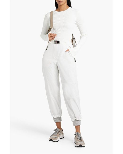 Brunello Cucinelli White Cropped Bead-embellished Padded Shell Tapered Pants
