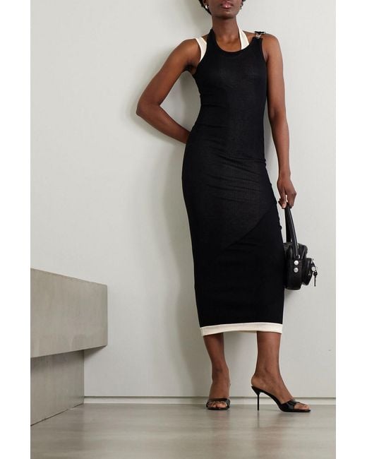 Jean Paul Gaultier Black Layered Buckled Ribbed Cotton-Jersey Maxi Dress