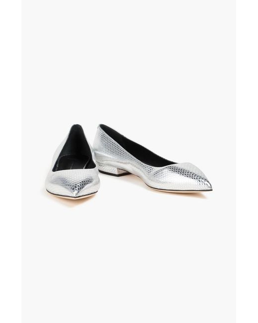 Giuseppe Zanotti White Snake-Effect Leather Point-Toe Flats
