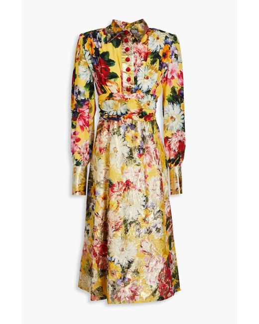 Dolce & Gabbana Hemdkleid in midilänge aus crêpe und brokat aus einer seidenmischung mit floralem print und metallic-effekt