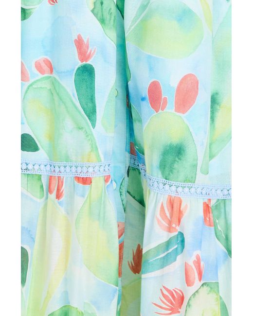 Charo Ruiz Green Gestuftes maxikleid aus voile aus einer baumwollmischung mit print