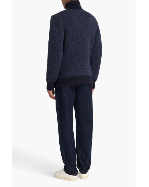 Officine Generale Blue Herringbone Alpaca-Blend Turtleneck Sweater for men