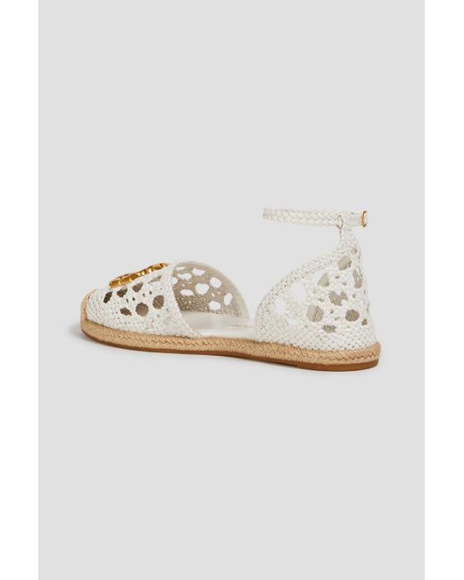 Tory Burch White Eleanor Leather Espadrille Sandals
