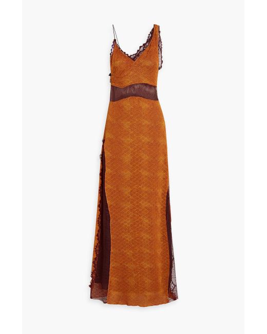 Victoria Beckham Brown Lace-paneled Snake-print Cloqué Maxi Dress