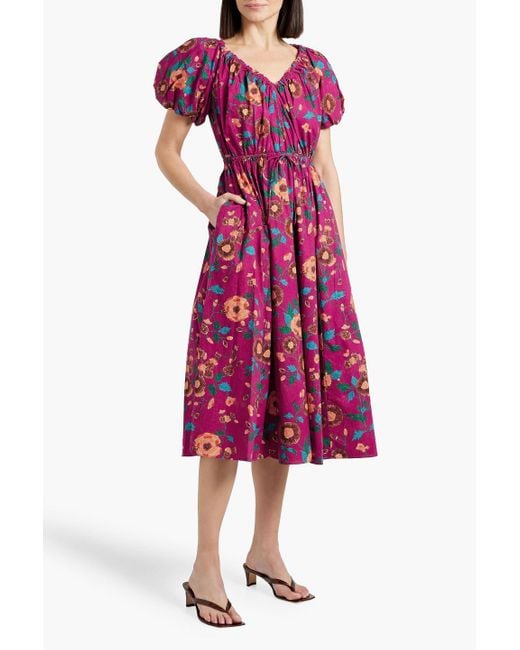 Ulla Johnson Purple Vika Printed Cotton-Poplin Midi Dress