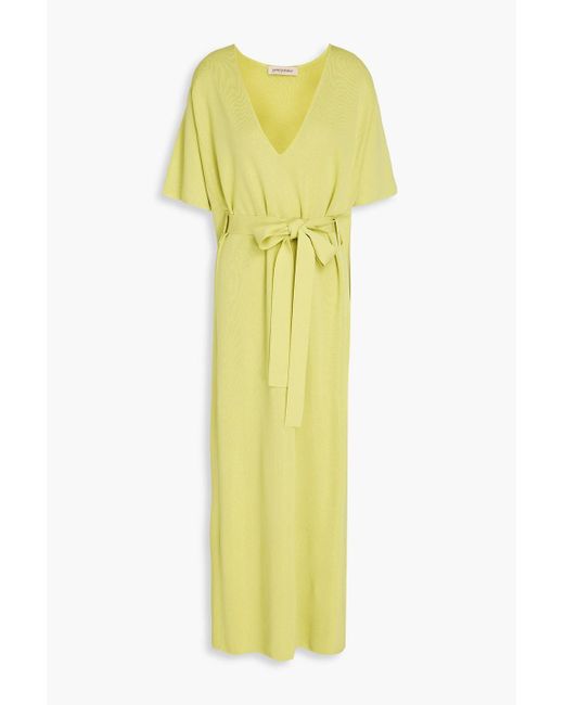 Gentry Portofino Yellow Midi-strickkleid mit metallic-effekt und gürtel