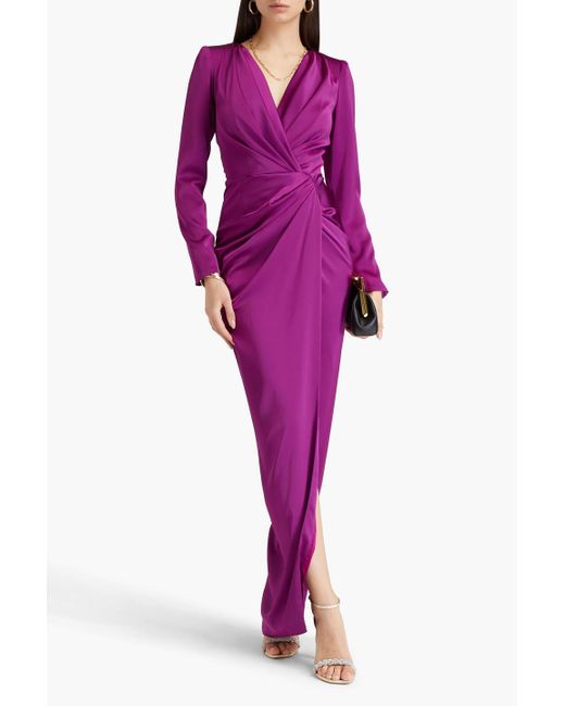 Rhea Costa Purple Drapiertes maxikleid aus satin