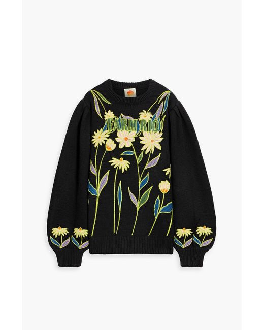 Farm Rio Black Embroidered Knitted Sweater
