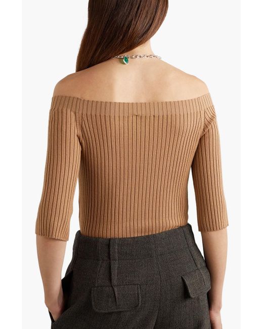 Chloé White Off-the-shoulder Ribbed Wool And Cashmere-blend Sweater