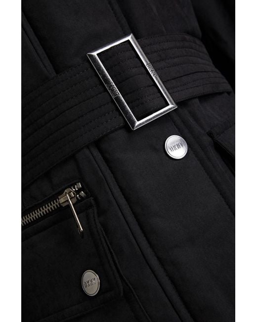 DKNY Black Faux Fur Hood Belted Anorak