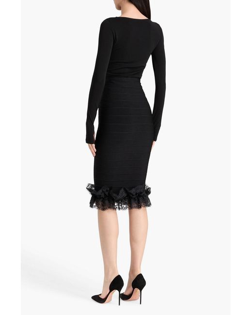 Self-Portrait Black Christopher Kane Ruffled Knitted Pencil Skirt