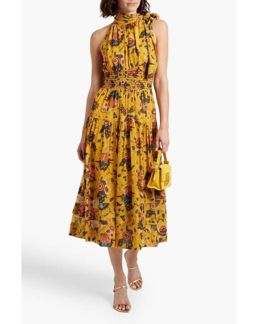 Ulla Johnson Metallic Maya Shirred Floral-print Silk-chiffon Midi Dress