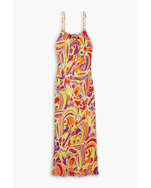 Rodarte White Bedrucktes slip dress in maxilänge aus seidensatin mit applikationen