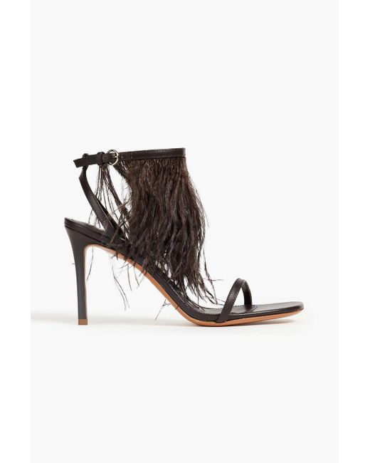 Emilio Pucci Black Feather-embellished Leather Sandals