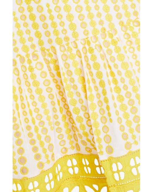Charo Ruiz Yellow Cordoba Broderie Anglaise Coton-blend Mini Dress