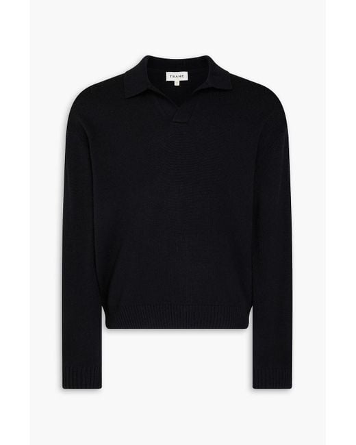 FRAME Black Wool And Silk-Blend Polo Sweater for men