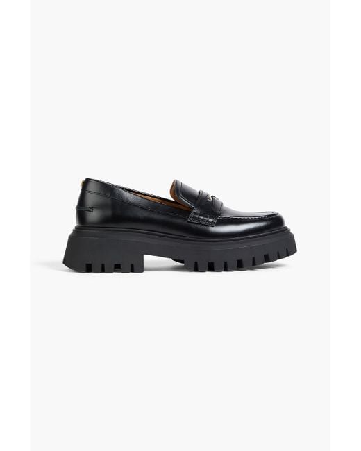 Maje Black Embellished Leather Platform Loafers