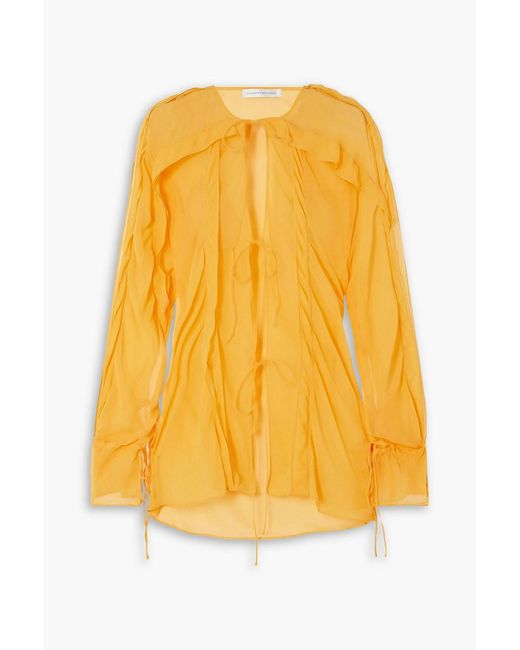Christopher Esber Yellow Floating Ruffled Silk-Georgette Shirt