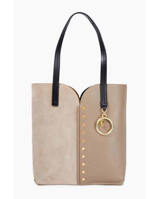 See By Chloé Natural See By Chloé Gaia Small Studded Suede And Pebbled-leather Tote
