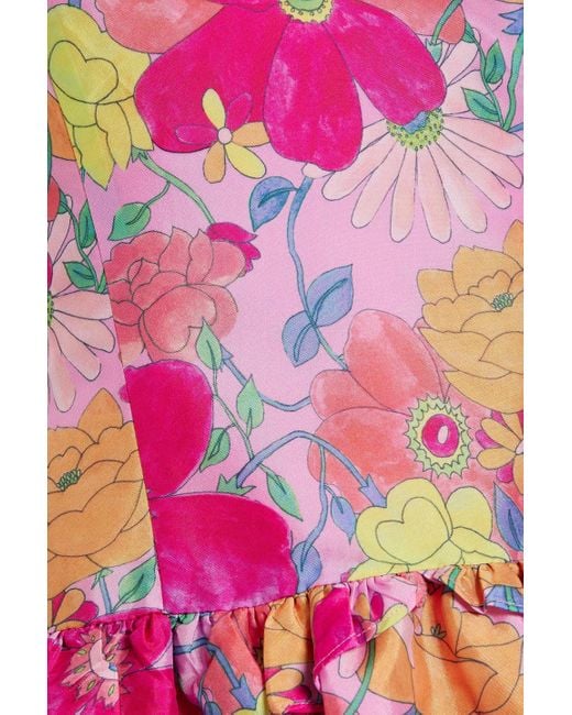 LoveShackFancy Pink Fabienne Ruffled Floral-print Taffeta Mini Dress