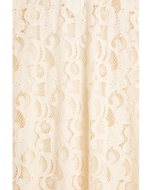Saloni Natural Suni Belted Broderie Anglaise Cotton Midi Shirt Dress
