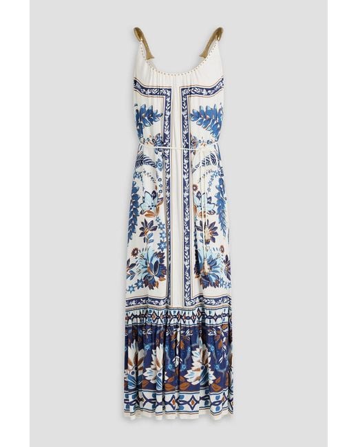 Farm Rio Blue Floral-print Linen-blend Maxi Dress