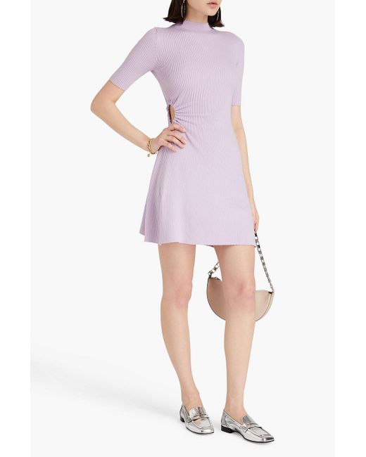 Maje Purple Cutout Ribbed-knit Mini Dress