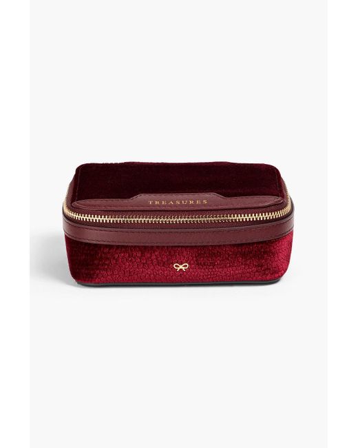 Anya Hindmarch Red Leather-trimmed Velvet Cosmetics Case