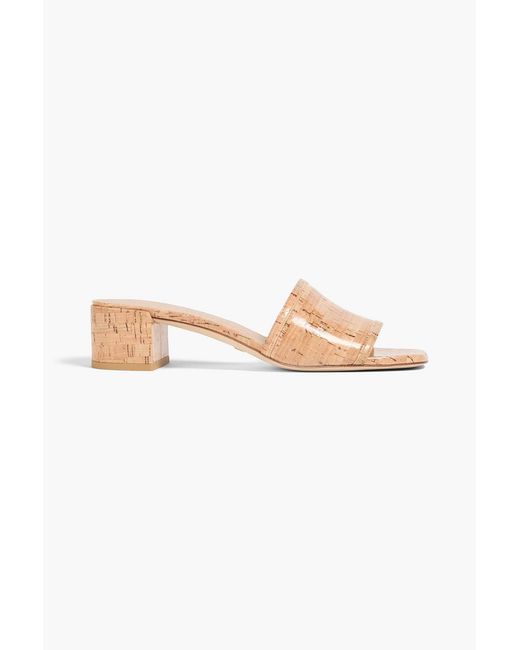 Stuart Weitzman White Cayman 35 Glossed Cork Mules