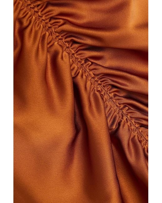 Ronny Kobo Orange Astrid Pleated Satin Midi Dress