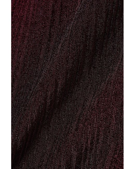 Rabanne Purple Tie-detailed Metallic Plissé-knit Sweater
