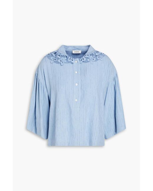 Sandro Blue Thibaut Guipure Lace-trimmed Woven Top