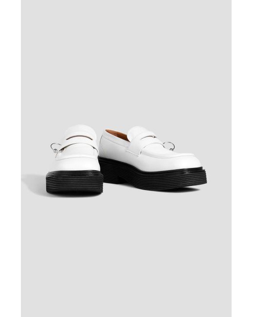 Marni White Embellished Leather Platform Loafers