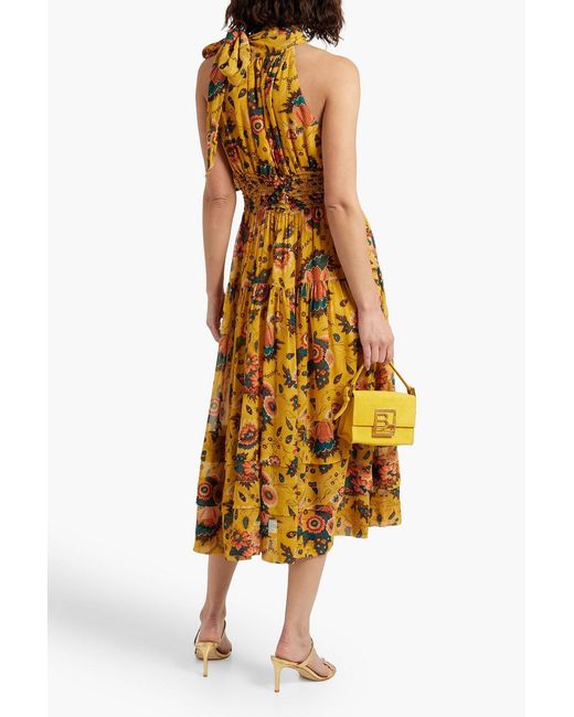 Ulla Johnson Metallic Maya Shirred Floral-print Silk-chiffon Midi Dress