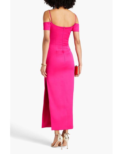 Rasario Pink Cold-shoulder Twill Maxi Dress