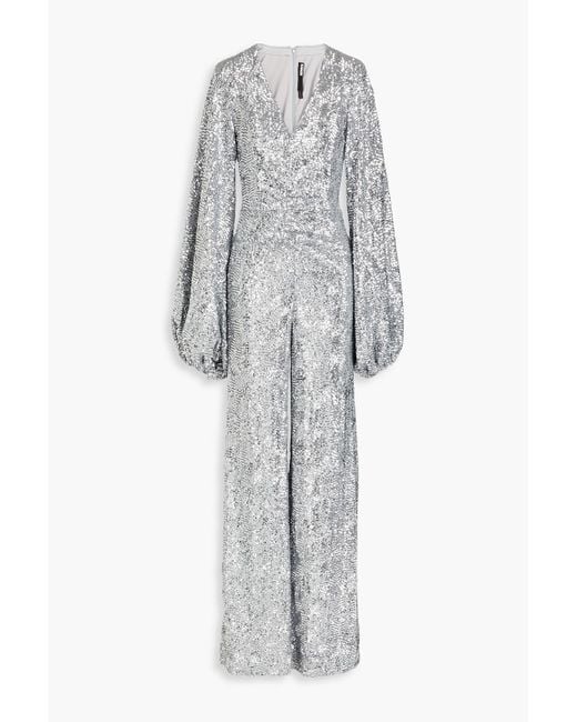 ROTATE BIRGER CHRISTENSEN Gray Ruffled Sequined Stretch-tulle Jumpsuit