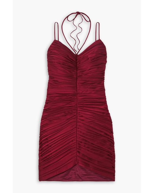 Rasario Red Ruched Satin Mini Dress