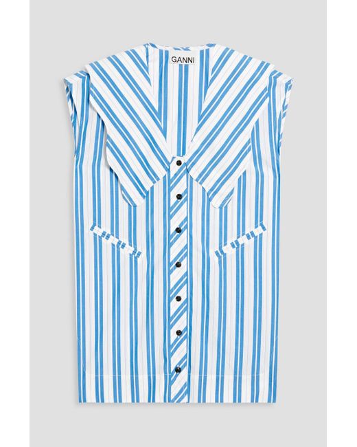 Ganni Oversized Striped Cotton-poplin Shirt in White | Lyst UK