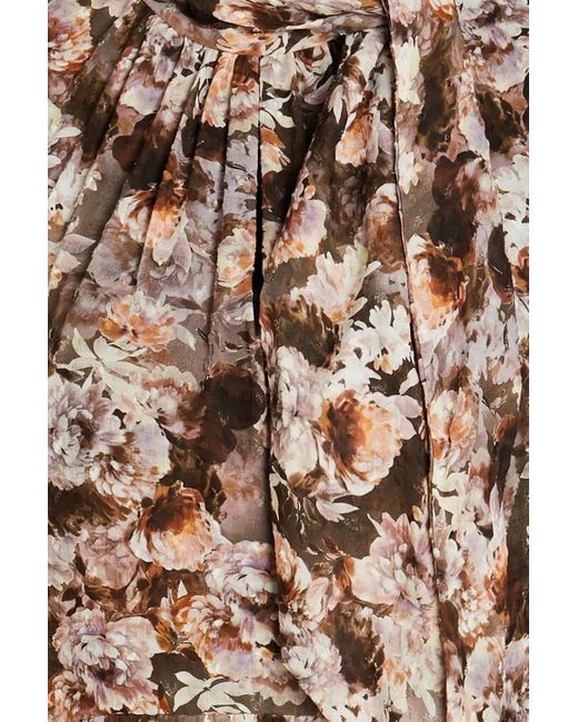 Mikael Aghal Natural Pleated Floral-print Jacquard Midi Dress