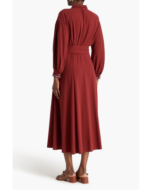 Forte_forte Red Belted Wool-Blend Midi Dress