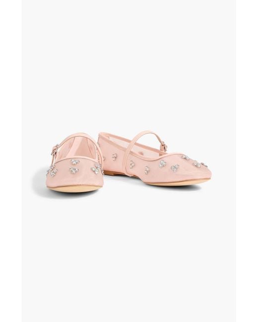 Stuart Weitzman Pink Tammy Crystal-Embellished Mesh Mary Jane Flats