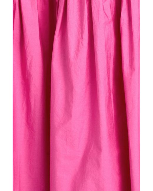 Ganni Pink Gathered Cotton-Poplin Midi Skirt